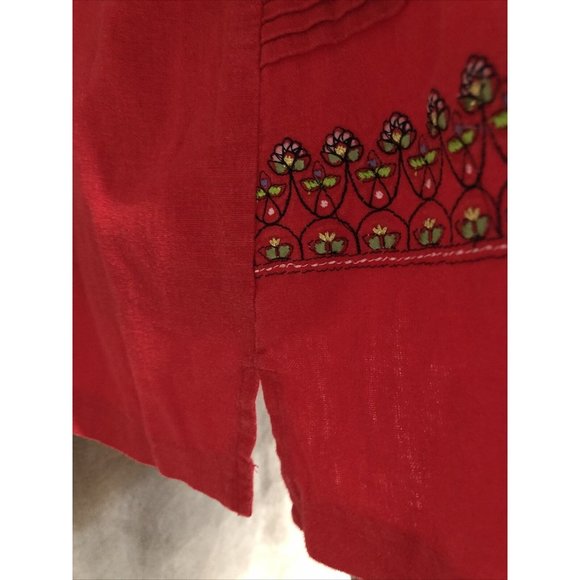 Vintage 2X Plus Red Floral Embroidered Short Sleeve Cotton Top Blouse #390 - Picture 5 of 6